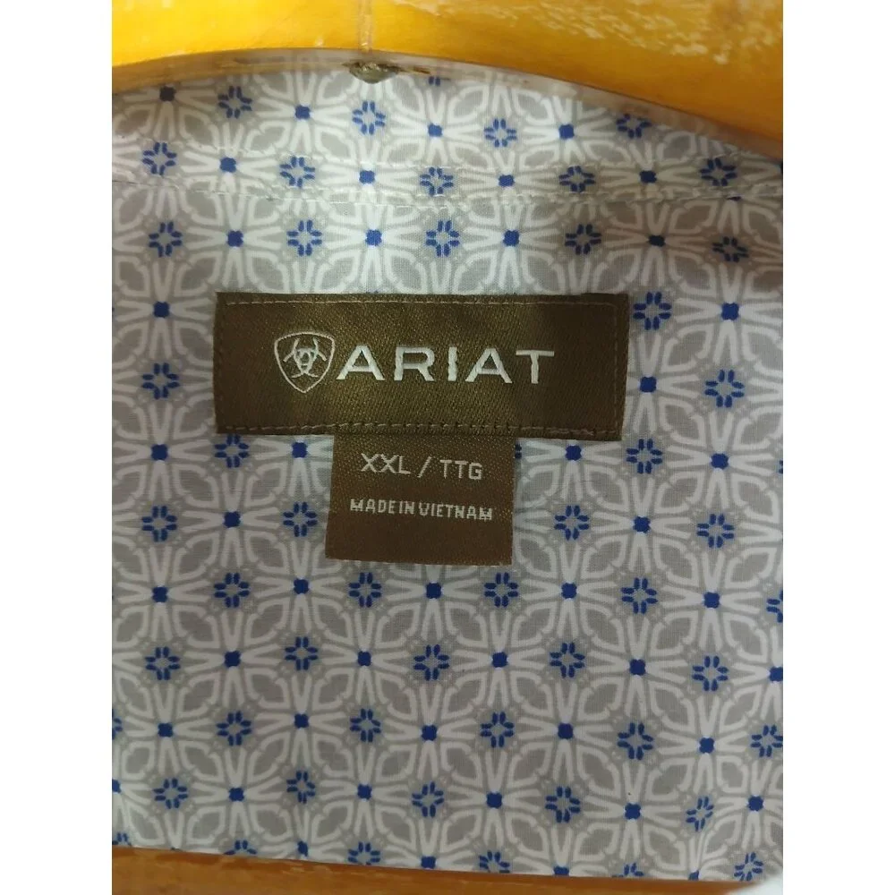 Ariat Mens Button Down Long Sleeve Shirt Size XXL Blue White Geometric - Picture 11 of 16